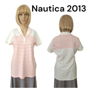 NAUTICA 2013 White Striped Polo Shirt, M, NWT